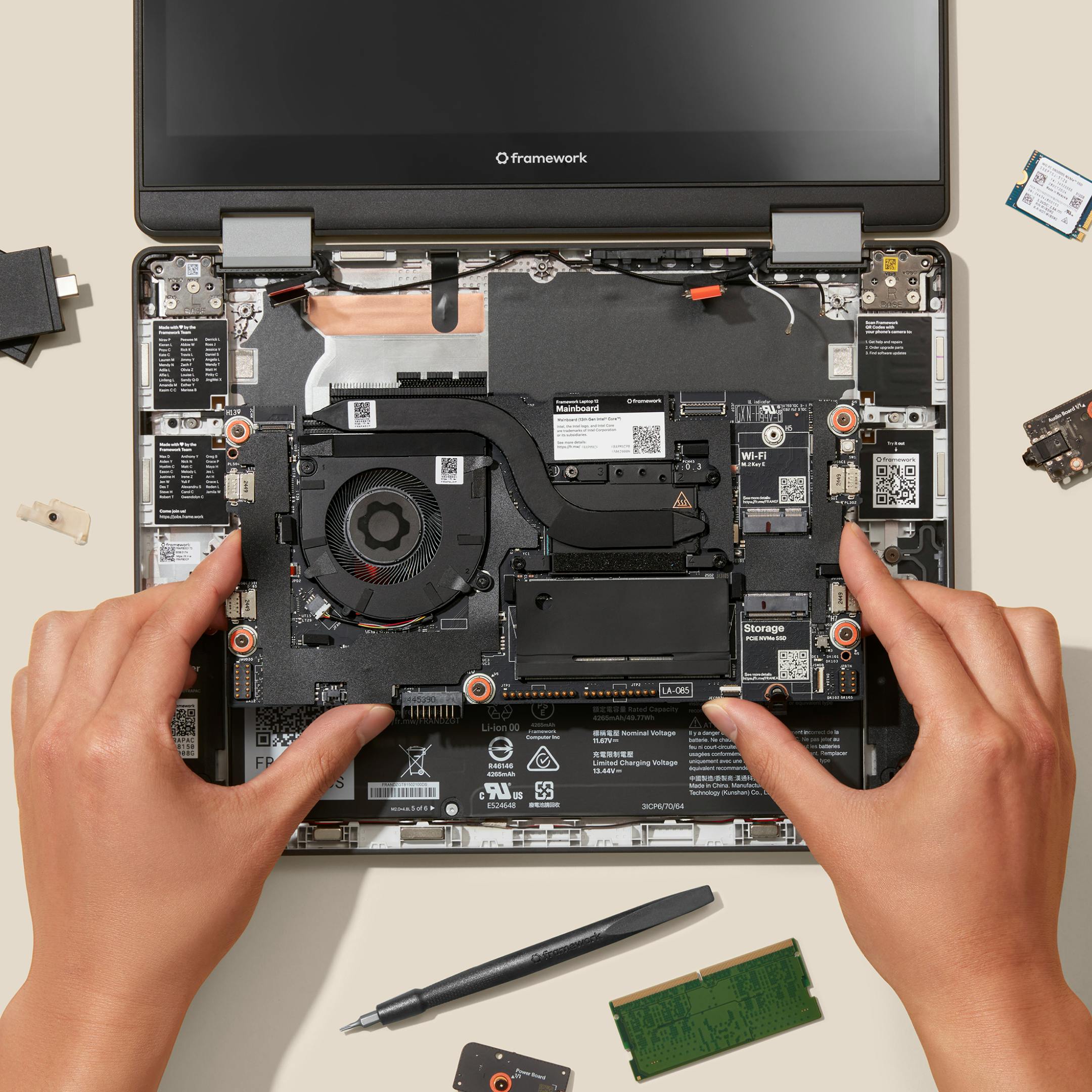 Internal view of Framework Laptop 12