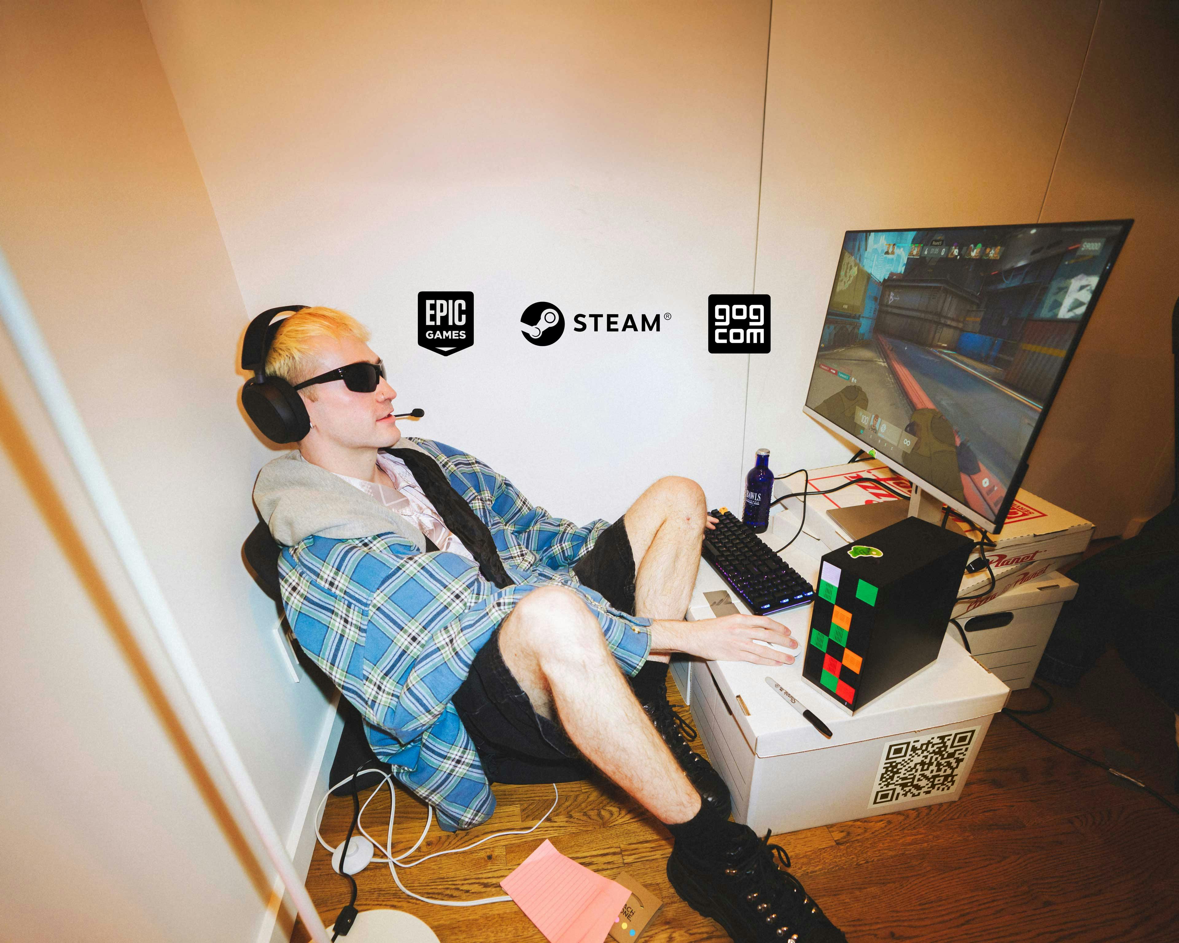 Person gaming with Framework Desktop