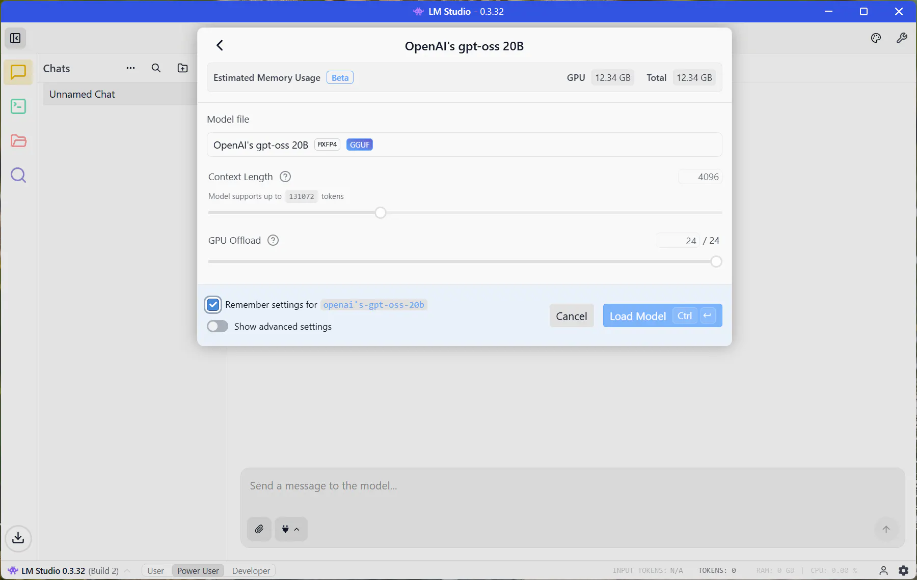 Remember settings selection