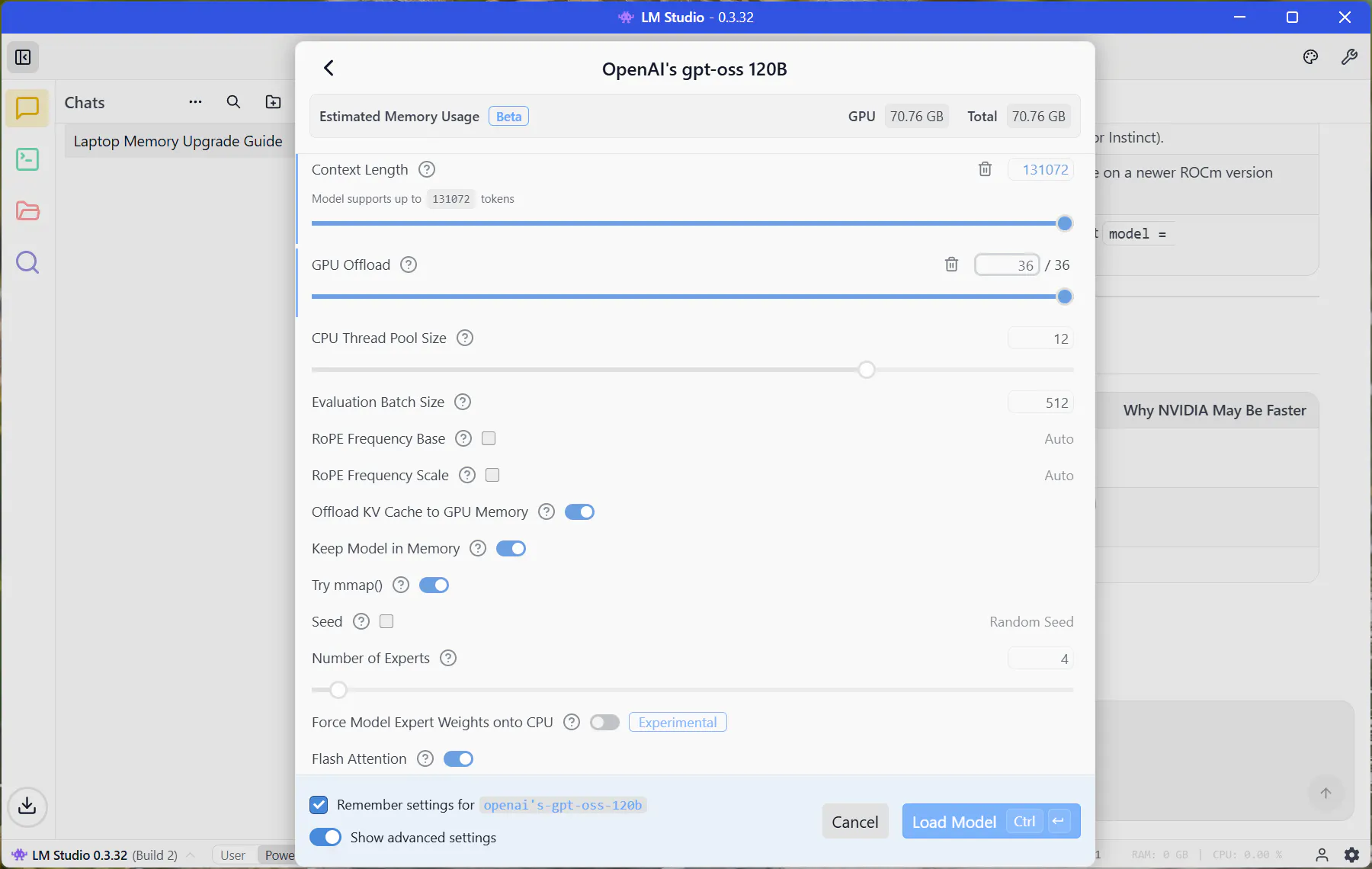 Advanced settings for optimization