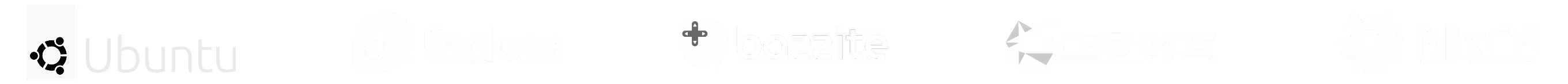 A Linux distros logo garden consisting of Ubuntu, Fedora, NixOS, Bazzite, and CatchyOS